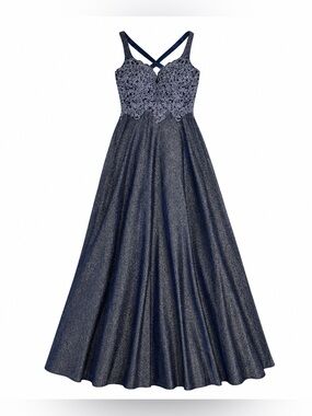Taroni Royal Blue Glitter Prom Blue Dress Long Formal Gown Lace Bodice Size L